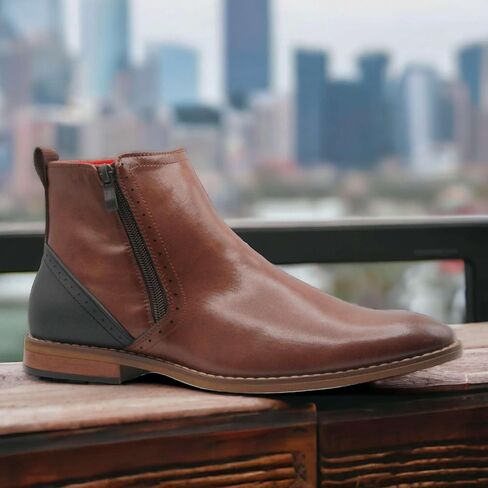 Jazamé Men's 49904 Leather Lined Double Zip Cap Toe Dress Bootie Ankle Boots in Saudi Arabia