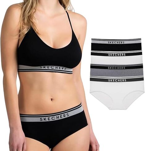 Skechers 4 Pack Womens Undwear, Solid Seamless Panty with Logo, Ropa Interior Sin Costuras, Moisture Wicking in Saudi Arabia