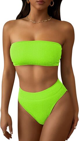 Pink Queen High Waisted Bikini Sets for Women Sexy 2 Piece Ribbed Bandeau Swimsuit High Waisted Bating Suit Pink XL in Saudi Arabia