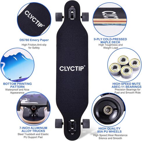 لوح تزلج طويل من CLYCTIP مقاس 41 بوصة، خشب القيقب 9 طبقات، محامل ABEC-11، لوح تزلج كامل للتجول والنحت والانحدار والنمط الحر in Kuwait