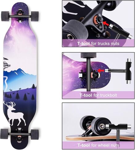 لوح تزلج طويل من CLYCTIP مقاس 41 بوصة، خشب القيقب 9 طبقات، محامل ABEC-11، لوح تزلج كامل للتجول والنحت والانحدار والنمط الحر in Kuwait