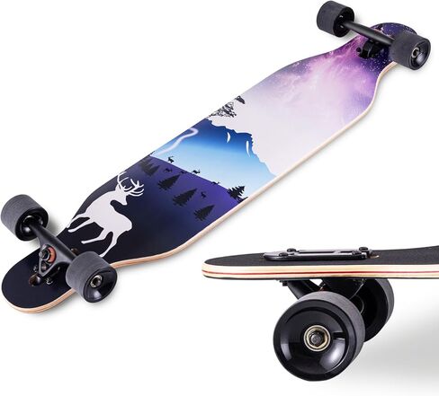 لوح تزلج طويل من CLYCTIP مقاس 41 بوصة، خشب القيقب 9 طبقات، محامل ABEC-11، لوح تزلج كامل للتجول والنحت والانحدار والنمط الحر in Kuwait