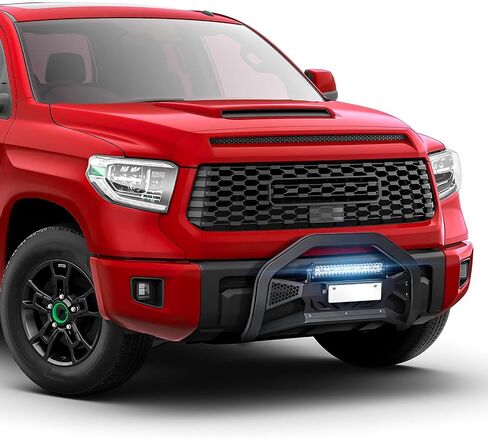 Bull Bar Brush Guard with LED Light Bar & License Plate Frame Compatible with 2019-2024 Chevy Chevrolet Silverado 1500 & GMC Sierra 1500, Front Bumper Push Bar Grill Guard Grille with Skid Plate in Saudi Arabia