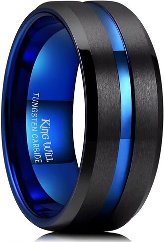 King Will Tungsten Rings for Men Two Tone Grooved Mens Wedding Band Cool Promise Engagement Matte Finished Beveled Edge in Saudi Arabia
