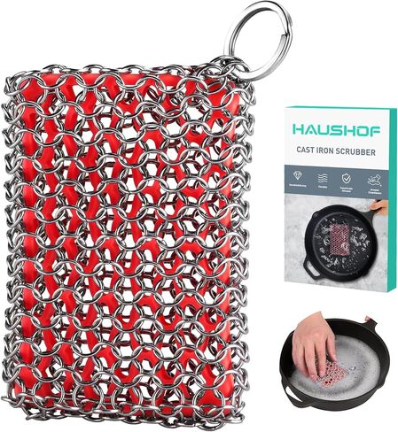 Haushof Cast Iron Scrubber ، Vainmail Scrubber مع Cilicone Core ، Spirium Chainmail Scrubber Sponge للمقلاة ، المقلاة ، الفرن الهولندي in Kuwait