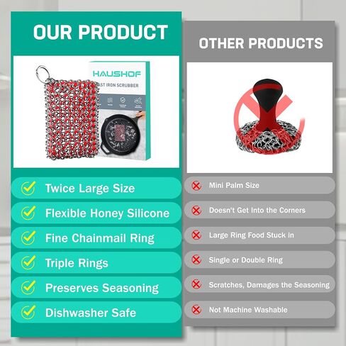 Haushof Cast Iron Scrubber ، Vainmail Scrubber مع Cilicone Core ، Spirium Chainmail Scrubber Sponge للمقلاة ، المقلاة ، الفرن الهولندي in Kuwait