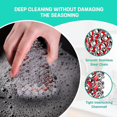 Haushof Cast Iron Scrubber ، Vainmail Scrubber مع Cilicone Core ، Spirium Chainmail Scrubber Sponge للمقلاة ، المقلاة ، الفرن الهولندي in Kuwait