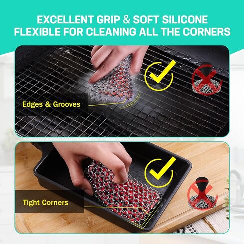 Haushof Cast Iron Scrubber ، Vainmail Scrubber مع Cilicone Core ، Spirium Chainmail Scrubber Sponge للمقلاة ، المقلاة ، الفرن الهولندي in Kuwait