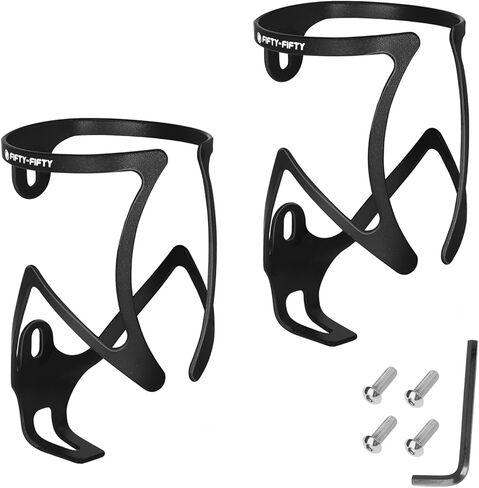 حامل زجاجة مياه للدراجة مكون من قطعتين من فيفتي فيفتي، قفص زجاجة مياه من سبائك الألومنيوم، رف حامل أكواب دراجة خفيف الوزن مع أداة براغي، قفص مشروبات عالمي للدراجات MTB، دراجة الطريق (أسود) in Kuwait