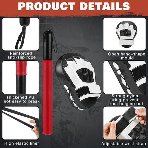 Hiboom Boxing Sticks and Punching Mitts Set, Boxing Curved Focus Mitts, Training Padded Contact Sticks for Training Martial Arts Equipment in Saudi Arabia