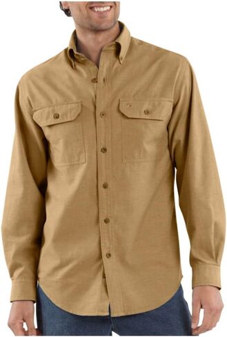 قميص Carhartt رجالي كبير وطويل الأكمام خفيف الوزن وزر شامبراي أمامي مريح S202 in Saudi Arabia