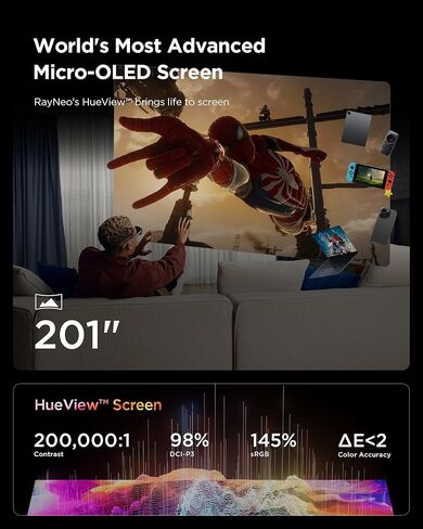 نظارات Rayneo Air 3S Pro AR/XR - 201 '' 1200 nits 120 هرتز Hueview 2.0 نظارات عرض الفيديو ، نظارات ألعاب ذكية لـ iPhone 16،15/Android/Mac/Switch 2/PS5/steamdeck - مسرح شخصي من الجيل التالي in Kuwait