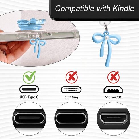 سحر AIRSA لطيف مجموعة لـ Kindle ، بما في ذلك سحر قابس الغبار من النوع C/USB C ، حامل قبضة القلب الوردي ، سلاسل مفاتيح الزهور مع خطاف لإكسسوارات Kindle ، متوافقة مع Kindle Paperwhite 11th الجيل الثاني عشر in Kuwait