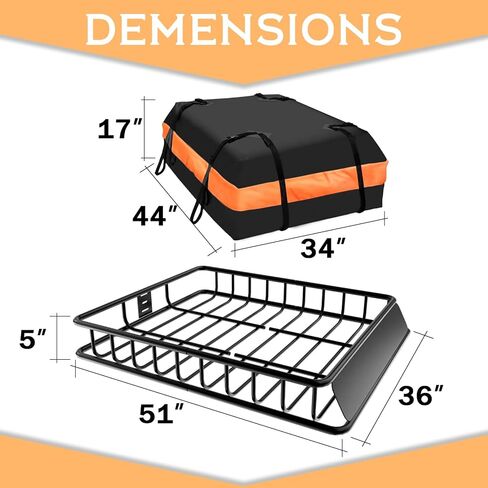 64"x39"x6" Roof Rack,Heavy Duty Rooftop Cargo Carrier,Roof Basket with Waterproof Bag,Elastic Net with Attachment Hooks,Ratchet Strap,Universal Roof Rack Fits for SUV Truck,260lbs Capacity in Saudi Arabia