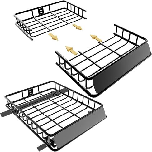 64"x39"x6" Roof Rack,Heavy Duty Rooftop Cargo Carrier,Roof Basket with Waterproof Bag,Elastic Net with Attachment Hooks,Ratchet Strap,Universal Roof Rack Fits for SUV Truck,260lbs Capacity in Saudi Arabia