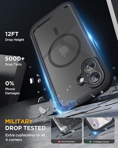 Miracase Magnetic لـ 17 Case 6.3 '' [متوافق مع Magsafe] علبة الهواتف الكاملة للجسم مع واقي شاشة زجاجي ومدمج ، و Srop Proof 17 ، وغطاء ، أسود in Kuwait