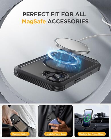 Miracase Magnetic لـ 17 Case 6.3 '' [متوافق مع Magsafe] علبة الهواتف الكاملة للجسم مع واقي شاشة زجاجي ومدمج ، و Srop Proof 17 ، وغطاء ، أسود in Kuwait