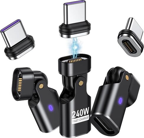 AUFU 16PIN 240W USB C ADAPTER MANGETER (2PACK)/180 ° دوران USB C اليمين محول الزاوية/90 درجة محولات C/النوع C MAGNETAC in Kuwait