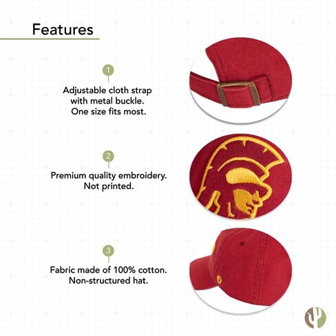 Desert Cactus USC Baseball Hat University of Southern California Trojans Brimmed Embroidered Hats Cap Adjustable Cloth Strap Adult (Style C1) Red in Saudi Arabia