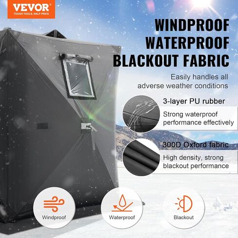 VEVOR Portable Pop-Up Tent, 1-8 Person Insulated Shelter, Large Fishing Area, Hub-Style Shanty for Winter Fishing, Waterproof Oxford Ice Cube with Anchors/Ropes/Carrying Bag in Saudi Arabia