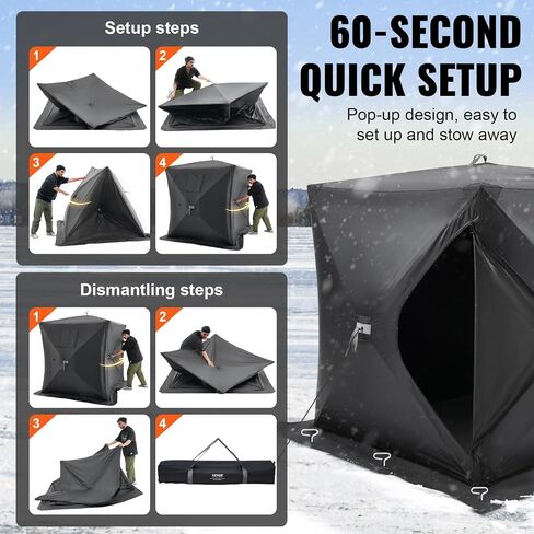 VEVOR Portable Pop-Up Tent, 1-8 Person Insulated Shelter, Large Fishing Area, Hub-Style Shanty for Winter Fishing, Waterproof Oxford Ice Cube with Anchors/Ropes/Carrying Bag in Saudi Arabia
