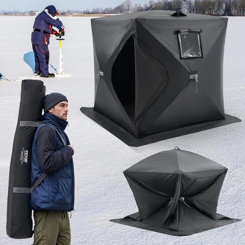 VEVOR Portable Pop-Up Tent, 1-8 Person Insulated Shelter, Large Fishing Area, Hub-Style Shanty for Winter Fishing, Waterproof Oxford Ice Cube with Anchors/Ropes/Carrying Bag in Saudi Arabia