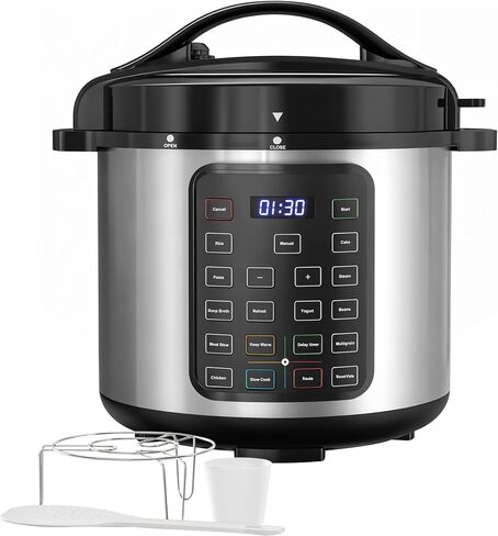 طباخ بسيط للضغط الكهربائي 12-في 1 ، فولاذ مقاوم للصدأ 6QT ومطبوعات متعددة غير لاصقة للطبخ البطيء ، الحساء ، الكعكة ، العصيدة ، متعددة الأطباق ، آمنة ، فضية in Kuwait