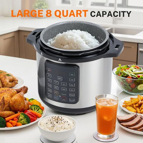 طباخ بسيط للضغط الكهربائي 12-في 1 ، فولاذ مقاوم للصدأ 6QT ومطبوعات متعددة غير لاصقة للطبخ البطيء ، الحساء ، الكعكة ، العصيدة ، متعددة الأطباق ، آمنة ، فضية in Kuwait