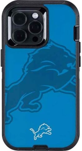 غلاف هاتف Skinit متوافق مع OtterBox Defender iPhone 14 Pro Max - تصميم رؤية مزدوجة مرخص رسميًا من NFL Detroit Lions in Saudi Arabia