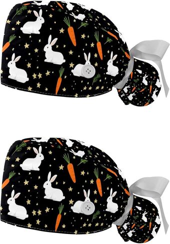 2 -Pack Scrub Caps Women Nursing Hats Rainbow Animal Horse with Buttons Ponytail Working Adjustable Pouch Tie Back in Saudi Arabia