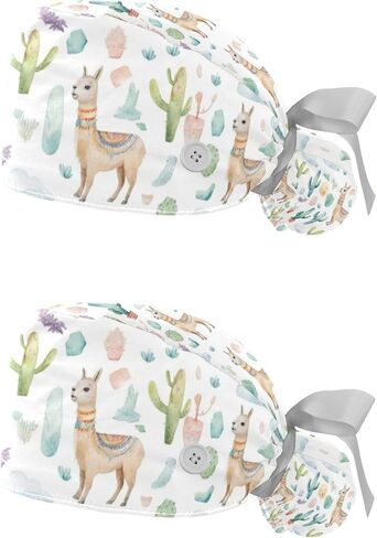 2 -Pack Scrub Caps Women Nursing Hats Rainbow Animal Horse with Buttons Ponytail Working Adjustable Pouch Tie Back in Saudi Arabia