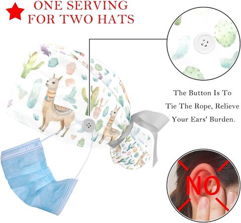 2 -Pack Scrub Caps Women Nursing Hats Rainbow Animal Horse with Buttons Ponytail Working Adjustable Pouch Tie Back in Saudi Arabia