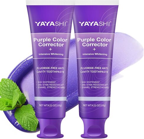 Purple Color Corrector Whitening Toothpaste, Fluoride-Free,Deep Stain Remover Toothpaste, Plaque Remover for Teeth,freshens Breath,Vanilla Mint in Kuwait