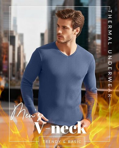 5 قطع من القمصان الحرارية المضلعة للرجال من القطن بأكمام طويلة ورقبة على شكل حرف V وقميص داخلي قابل للتمدد in Kuwait