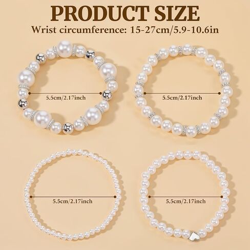 4Pcs Gold Pearl Bracelets For Women Stackable Stretch Bead Bracelets Multilayered Elastic White and Gold Pearl Bracelet For Women Bridesmaid Bridal Wedding Jewelry (Gold) in Saudi Arabia