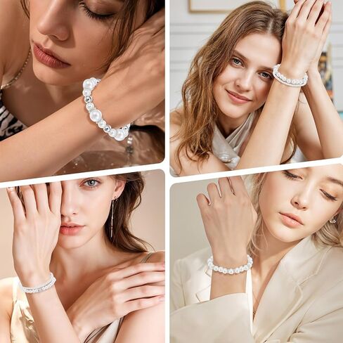 4Pcs Gold Pearl Bracelets For Women Stackable Stretch Bead Bracelets Multilayered Elastic White and Gold Pearl Bracelet For Women Bridesmaid Bridal Wedding Jewelry (Gold) in Saudi Arabia