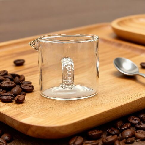 Espresso Cups, Glass Coffee Espresso Cups with Pour Spout, 4.3 oz, Clear, Set of 2 (Set of 2) in Kuwait