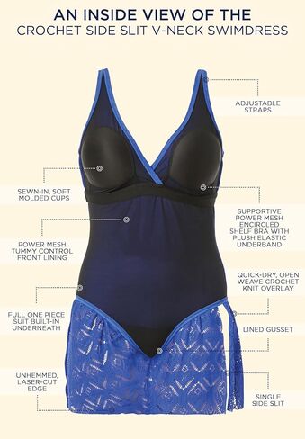 Swimsuits For All Women's Crochet Side Slit V-Neck Swimdress (Plus in Saudi Arabia