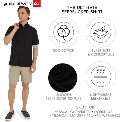 Quiksilver Men's Men's Premium Cotton Short Button Button Down Seersucker Shirt in Saudi Arabia