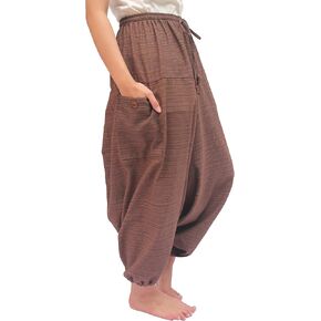 Wynnthaishop'100% Cotton Baggy Boho Aladin Yoga Harem Pants (S-XL for Waist for 26" - 42", Brown) in Saudi Arabia