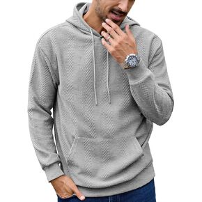 URRU Mens Hoodies Sweatshirts Texture Long Sleeve Drawstring Casual Pullover Hooded Shirt in Kuwait