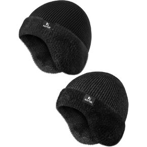 Winter Knit Beanie Hat Fleece Lined Warm Thermal Cap with Fleece Lined Earflaps for Men Women Outdoor Cold Weather in Kuwait