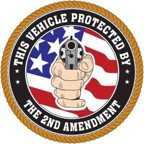 This Vehicle Protected by The 2nd Amendment Brown; Round Bumper Sticker in Saudi Arabia