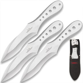 مجموعة جيل هيبين جينكس برو قاذف ثلاثية كبيرة | 3 رمي السكاكين | قطعة واحدة من الفولاذ المقاوم للصدأ | متوازن تمامًا للرمي | يشتمل على غمد نايلون متين مع بطانة صلبة | 11 بوصة الطول الإجمالي in Kuwait