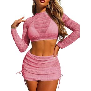 Women's 4 Piece Bikini Set Triangle Halter Two Piece with Hollow Out Cover Up Sexy Bathing Swimsuits in Kuwait