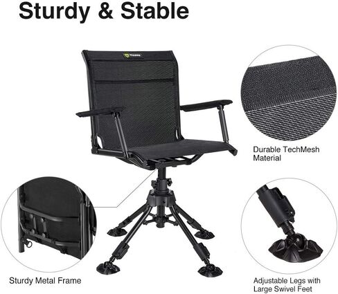 TIDEWE Heated Hunting Chair with Battery-ThermoCore Series, 360 Silent Swivel, 3 Heat Levels & Dual Heating Zones, 4 Adjustable Legs with Armrests, Stable Hunting Ground Chair in Saudi Arabia