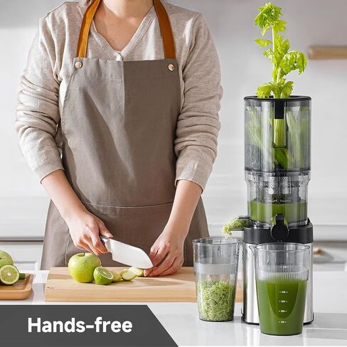 AMZCHEF Cold Press Juicer, 5.4" Juicer Machines with Large Feed Chute for Whole Fruits & Vegetables, Stainless Steel Juice Extractor with Large Auger, Triple Strainers, Easy Cleanup & Assembly in Kuwait