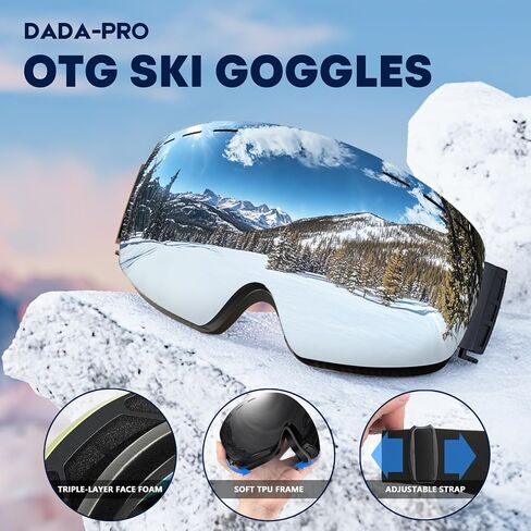 DADA-PRO Ski Goggles Men Women Snowboard Goggles Over Glasses OTG Anti Fog Snow Goggles Frameless 100 UV Protection in Saudi Arabia