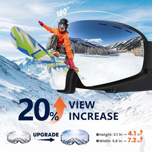 DADA-PRO Ski Goggles Men Women Snowboard Goggles Over Glasses OTG Anti Fog Snow Goggles Frameless 100 UV Protection in Saudi Arabia