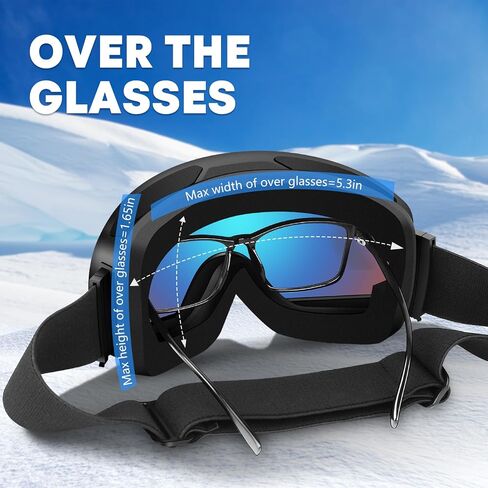 DADA-PRO Ski Goggles Men Women Snowboard Goggles Over Glasses OTG Anti Fog Snow Goggles Frameless 100 UV Protection in Saudi Arabia